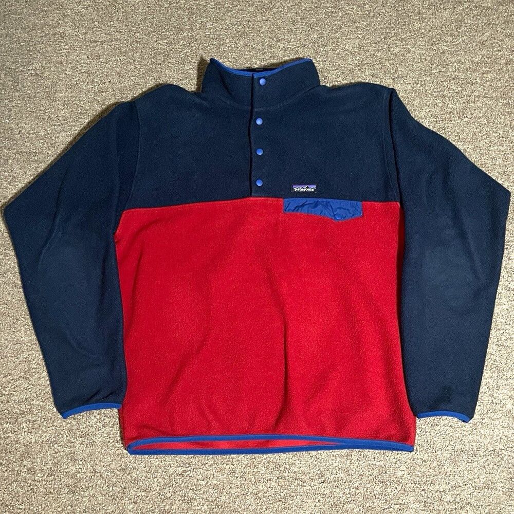 Patagonia Synchilla Men’s Snap-T Colorblock Fleece Pullover Mock Neck M Logo